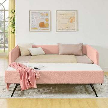 Full Size Upholstery Tufted Daybed with Erectable Trundle, Pink