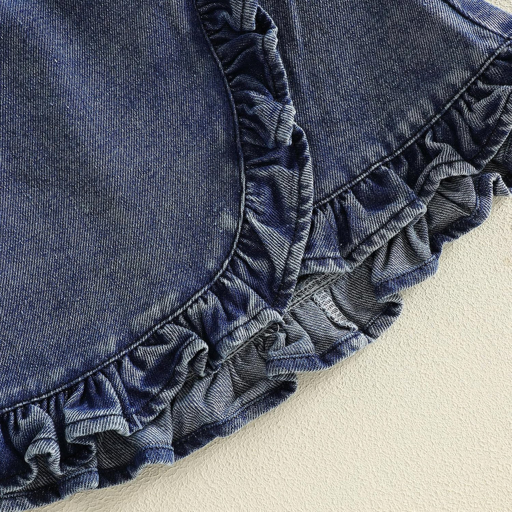 Toddler Baby Girl Fall Outfits Long Sleeve Lapel Collar Ribbed Shirt Tops Ruffle Jean Skirt Set Cute Clothes