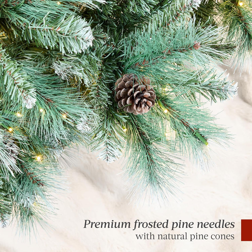 7.5ft Pre-Lit Scotch Pine Christmas Tree, Premium Frosted Pre-Decorated Artificial Holiday Decor w/ 1,320 Branch