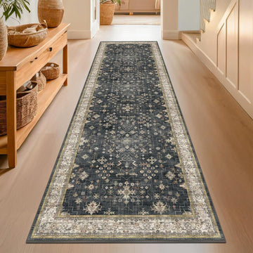 Black Washable 10ft Long Runners for Hallways, 2'6"x10' Wide Kitchen Runner Rug, Entryway Indoor Rug, Non Slip Rubber