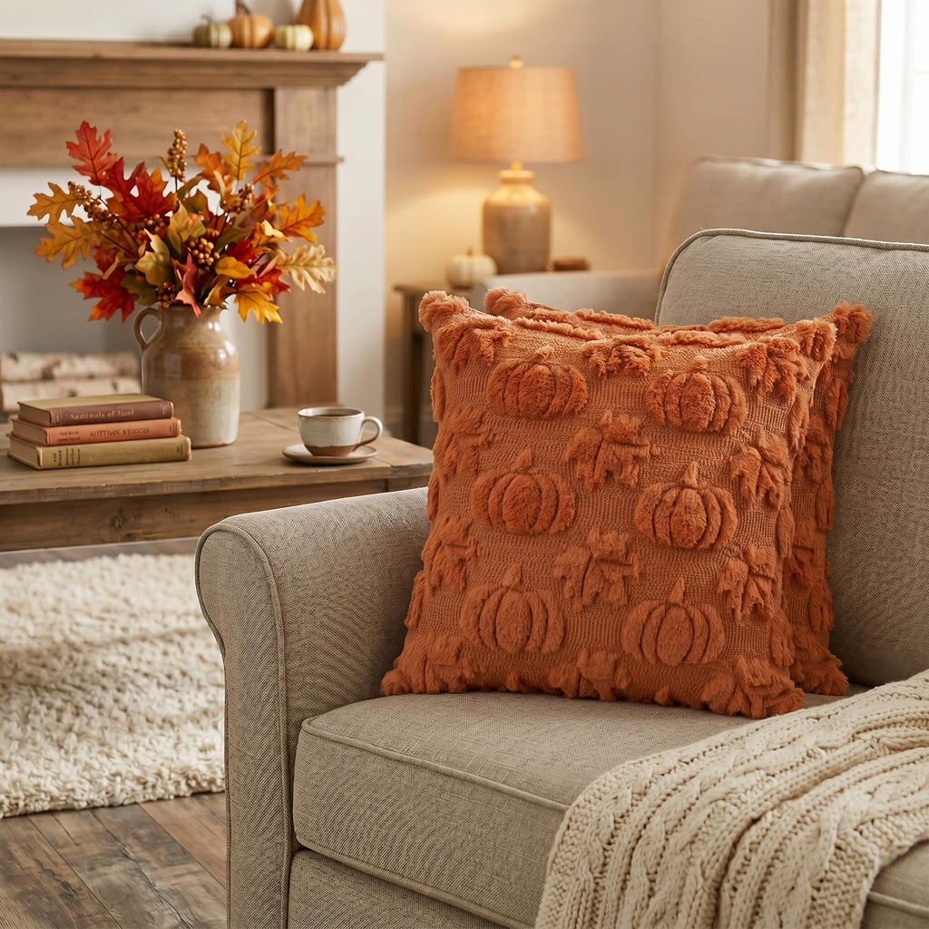 Caramel Pumpkin Fall Throw Pillow Covers 20x20 Inch
