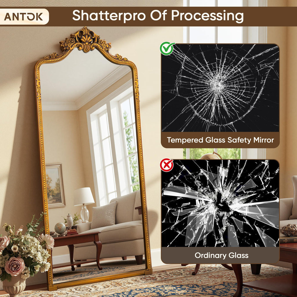 70"x28" Retro Full Length Mirror, Ornate Carved Floor Body Mirror