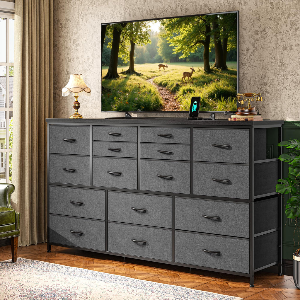 16 Drawer with Charging Station, Rustic Grey