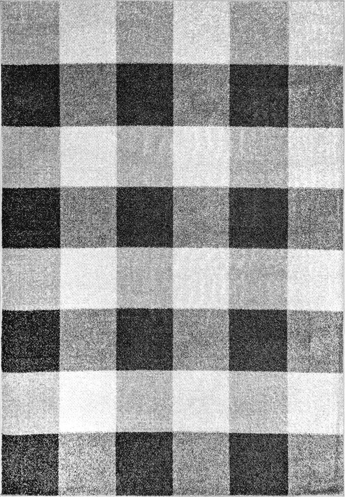 Aisha Grey Plaid Power Loomed Area Rug