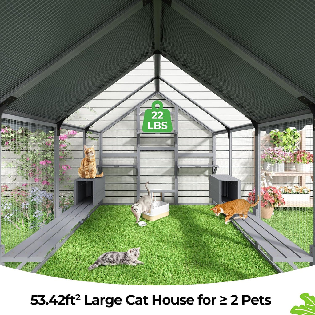 110" Catio Outdoor Cat Enclosure with Full Waterproof Roof