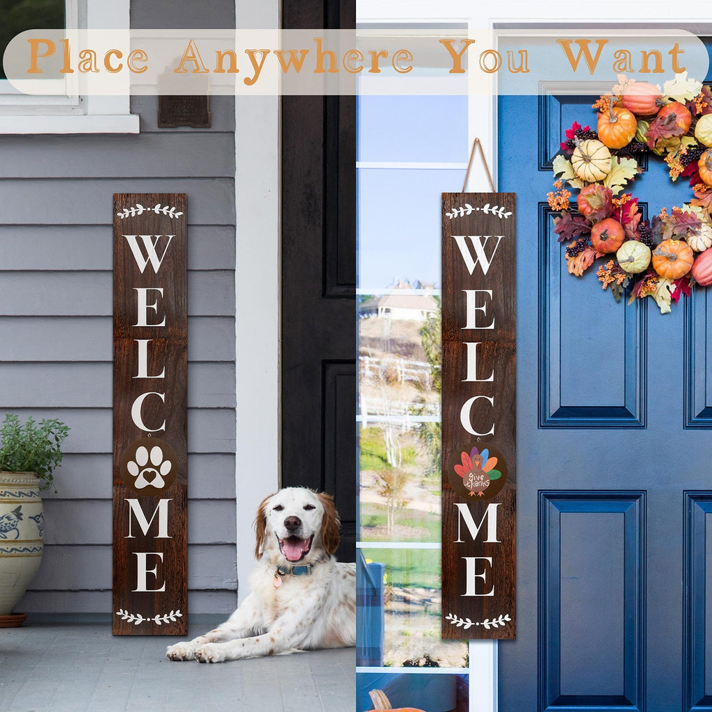 Welcome Sign for Front Porch Standing, Interchangeable Welcome Standing Sign with 5 Designed DoubleSided Icons for