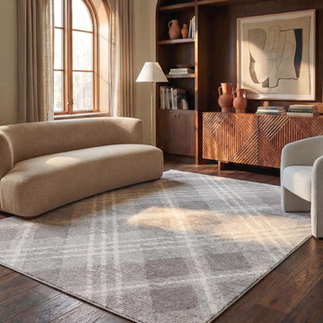 Adirondack Collection Area Rug, Light Grey & Ivory, Modern Plaid Design, Non-Shedding & Easy Care, Ideal