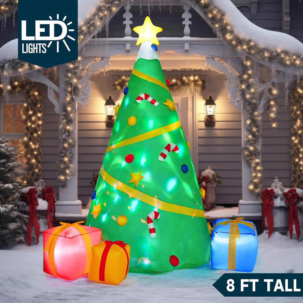 8 FT Tall Christmas Inflatables Tree Decoration, Lighted Giant Christmas Tree with Build-in Projection Blow Up