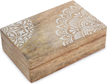 Wooden Jewelry Box Corner Flower Carved Keepsake Treasure Chest