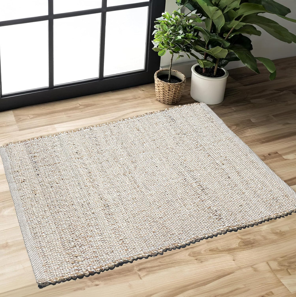2x3 Jute Cotton Hand Woven Doormat Rug, Natural Jute/Cream Braided Entryway Mat | Rustic Boho Farmho