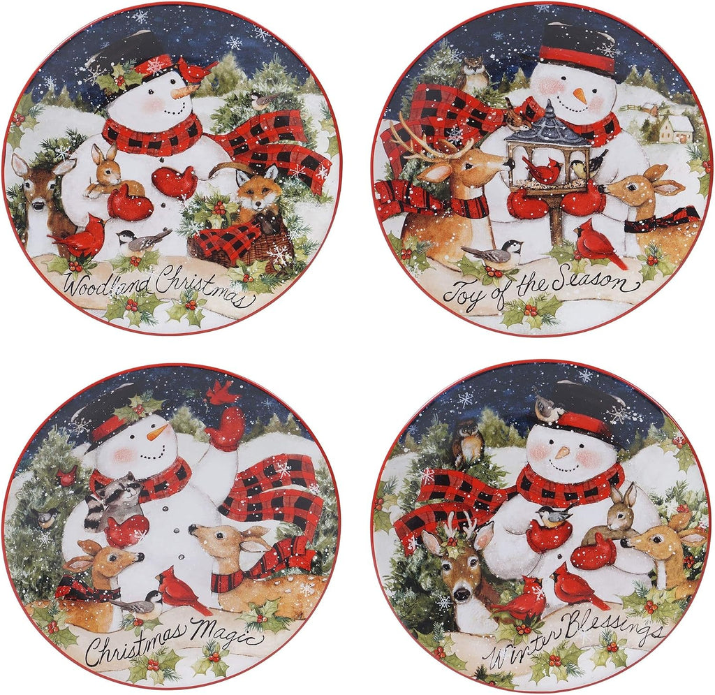 Magic of Christmas Snowman piece Dinnerware Set Service for 4 Green Multi Color Red Animal Casual Modern