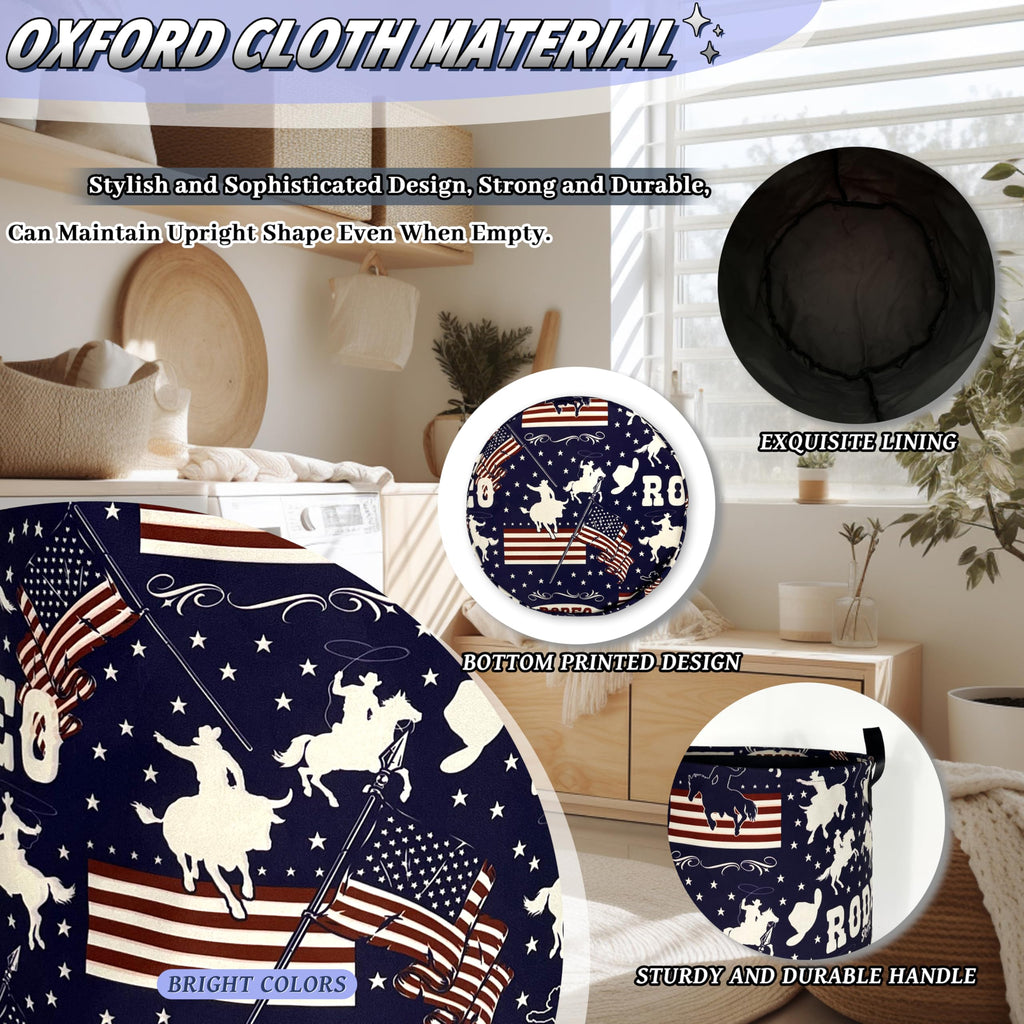 Western Cowboy Laundry Basket Oxford Cloth Foldable Hamper 18.9x16.5 Inch