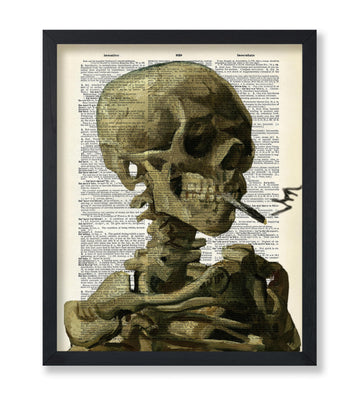 Master Dictionary Art Poster - Retro Skull of a Skeleton with Burning Cigarette Print - Gift for Men, Women