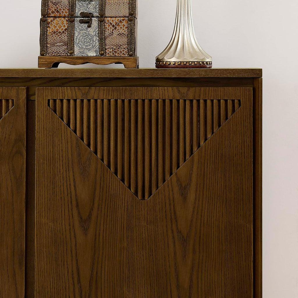 39" Mid Century Modern Sideboard Cabinet, Buffet Cabinet w/Storage | Narrow Buffet Cabinet with 2 Outlet Holes