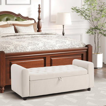 Ottoman with Storage, Tufted Storage Bench , 48" Fabrics End of Bed Bench, Upholstered Entryway Shoe Benches with