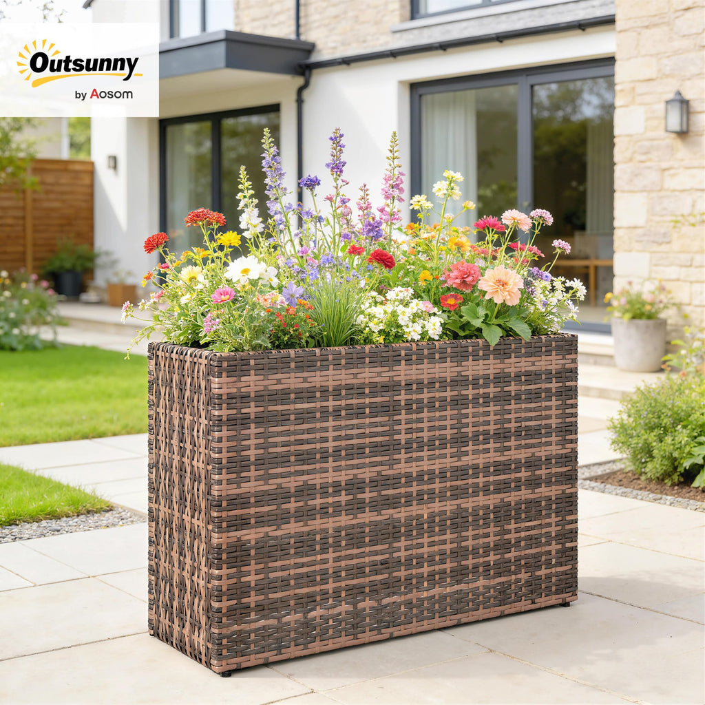 Tall Rectangular Planter with Removable Liner PE Wicker Brown