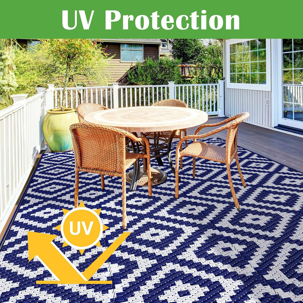 Waterproof Outdoor Rug, Reversible Patio Rug, Blue