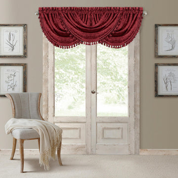 Antonia Waterfall Tassel Window Valance, Rouge - 52" W x 36" L
