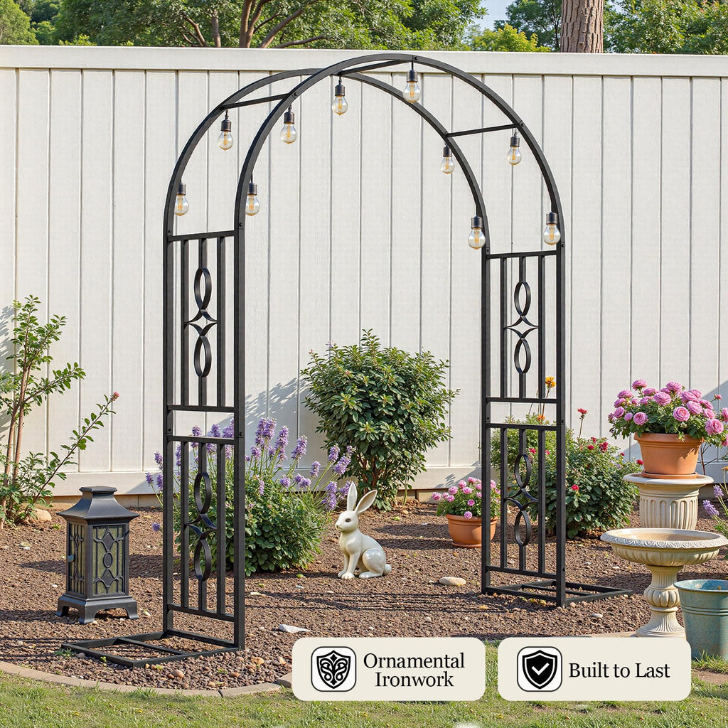 Metal Garden Arch, Heavy Duty Garden Trellis for Climbing Plants, with Enlarged Base for Stability, Ideal for Wedding
