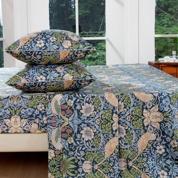 Queen 100% Egyptian Cotton Sheets Set 4 Piece, Vintage Botanical Floral Bird Print, Luxury Soft Breathable Cooling
