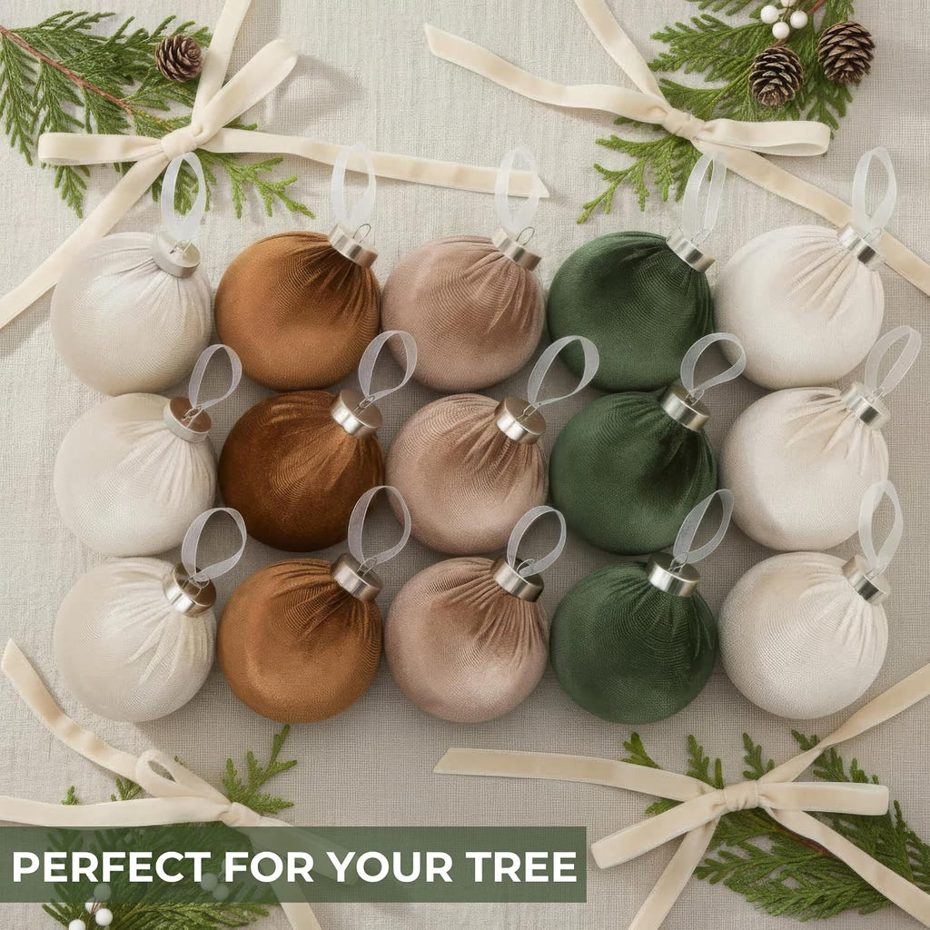 Elegant Velvet Christmas Ornaments Set - 15 Shatterproof Balls & 10 Bows - Set of 15