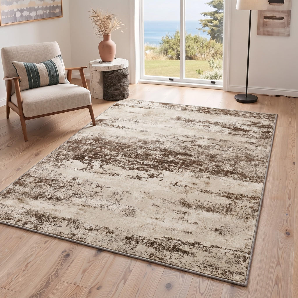 2x10 Antique Beige Abstract Runner Rug, Washable Non-Slip