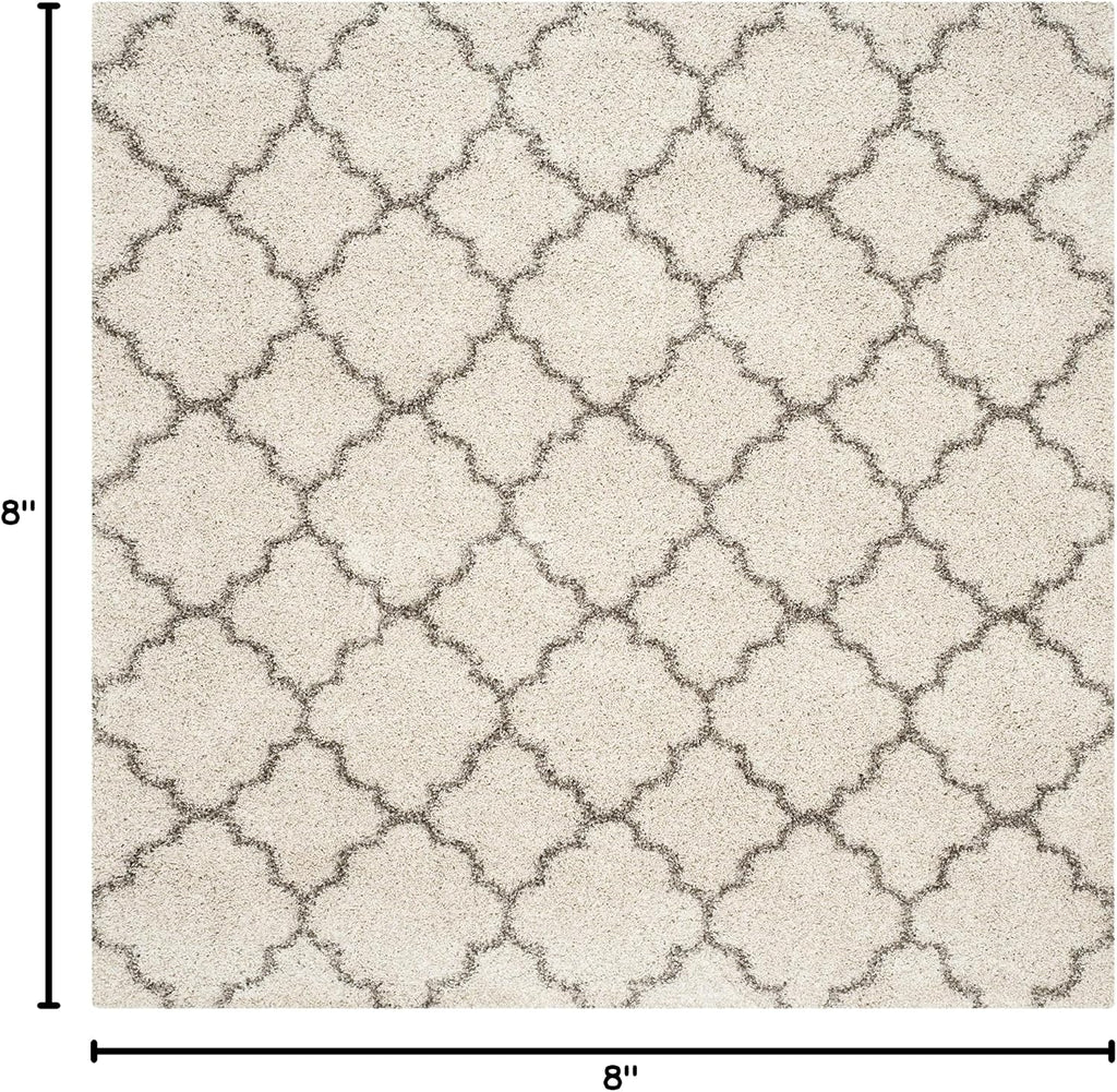 Hudson Shag Square Rug 8', Soft Plush Modern Ivory & Grey SGH282A