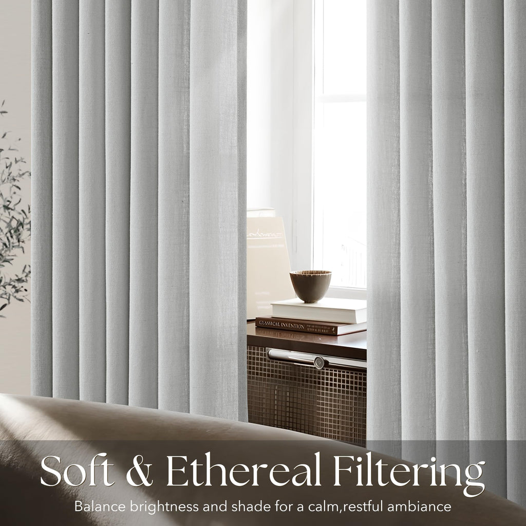 Grey Pinch Pleated Linen Curtains 96 Inch Length 2 Panels