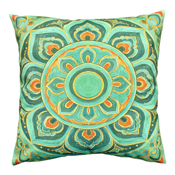 Mandala Bohemian Medallion Ethnic Velvet Throw Pillow Cover 20x20 Inch, Turquoise Gold Decorative Cushion Case