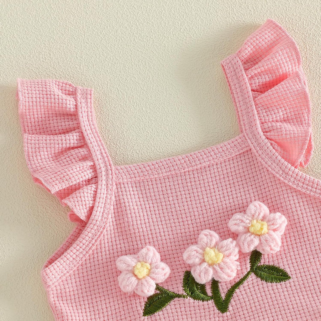 Baby Girl Summer Clothes Outfits 0 3 6 12 Flower Ruffle Sleeve Tops and Shorts Set