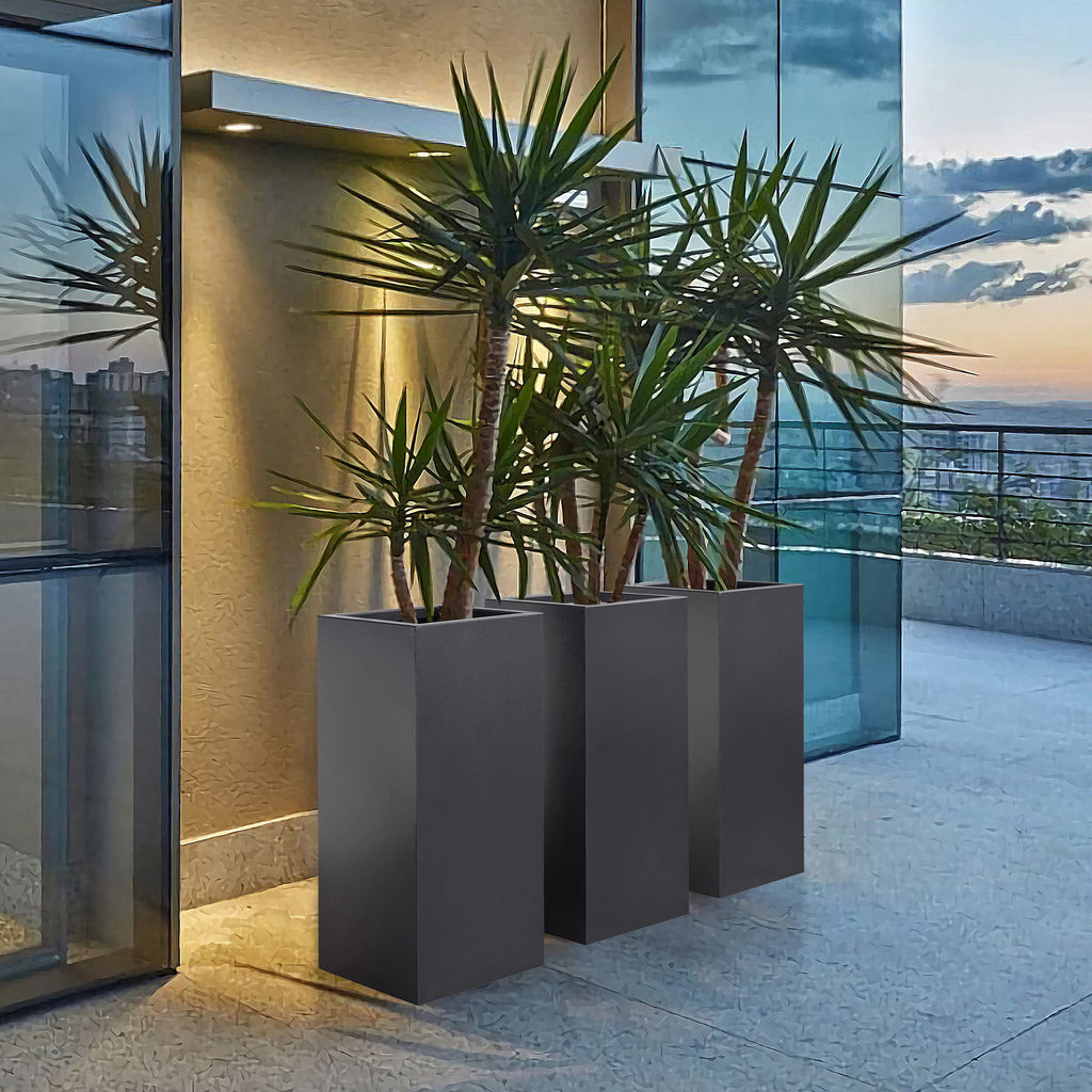 14Lx14Wx30H Heavy-duty Metallic Tall Planter for Outdoor Porch/Patio
