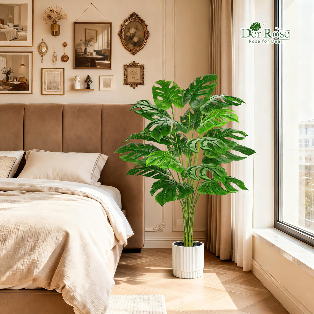 44" Artificial Plants Indoor, Monstera Floor Plant in White Pot
