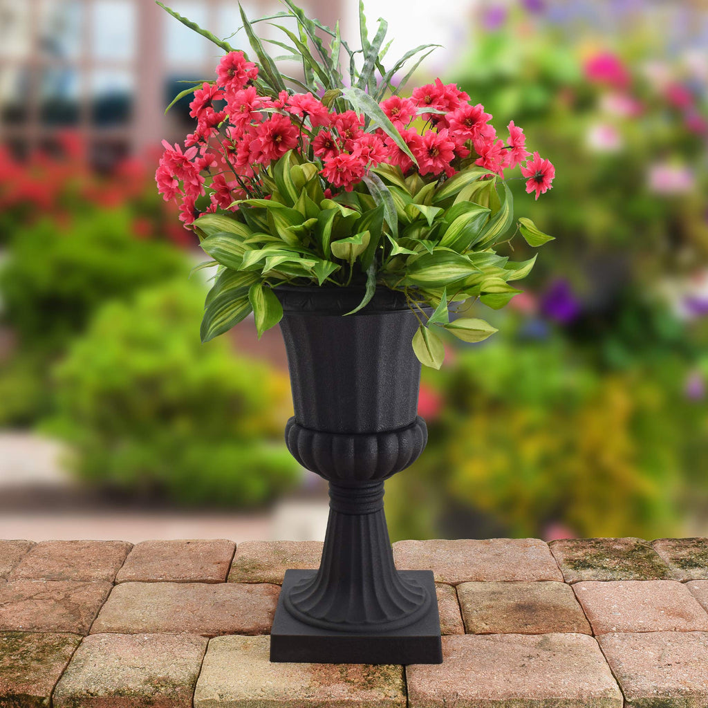 Plastic Garden Pedestal Urn, Set of 2 Classic Decorative Garden Pot Planter for Indoor and Outdoor Plants, 10" x 17"
