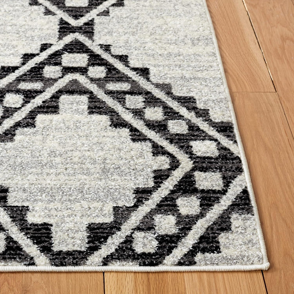 Area Rug - Tulum Collection - Large - Ivory & Black, Moroccan Boho Tribal Diamond Design, Non-Shedding & Easy to