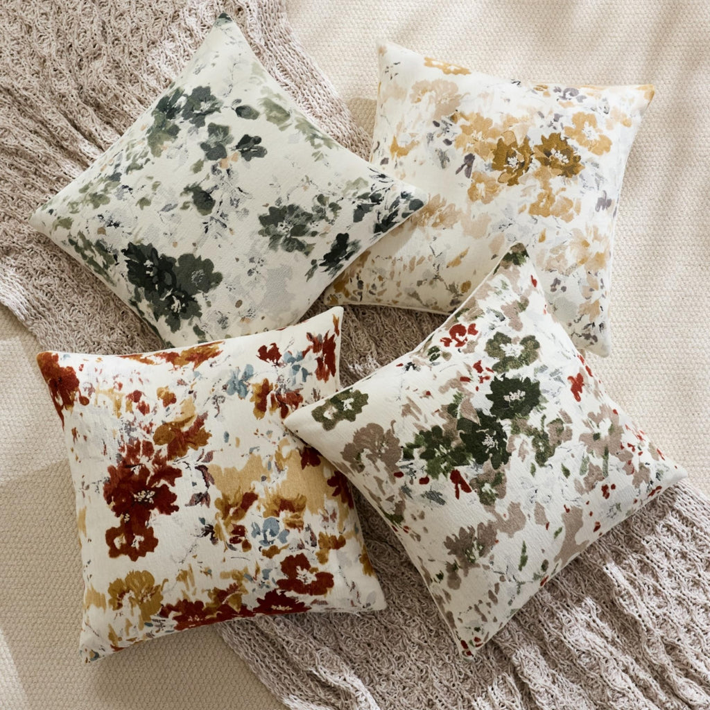 Vintage Floral Throw Pillow Covers, Reversible, 20x20, Rustic Terracotta