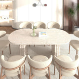 78.74" Extendable Dining Table for 4-8 People,Oval Travertine Inspired Kitchen Table with Wooden Strip Base for
