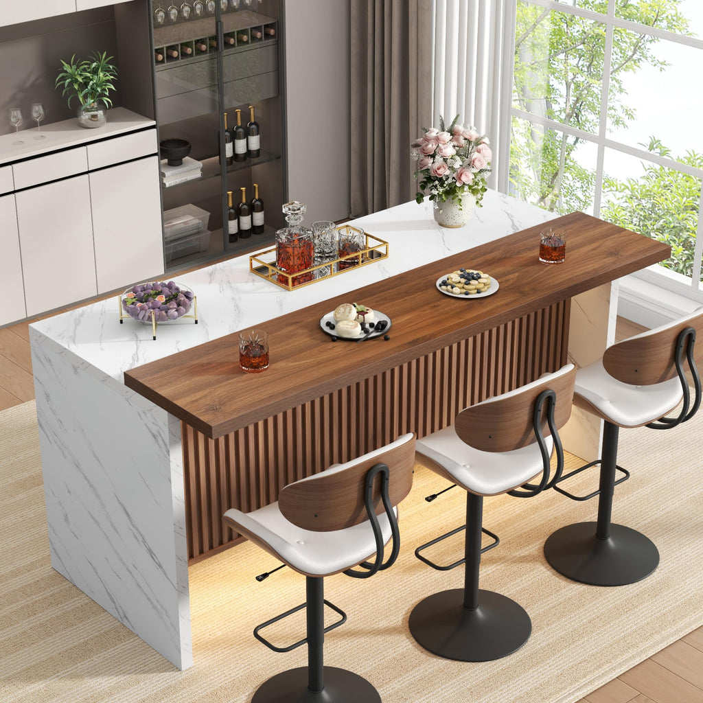 71" Large Imitation Marble Bar Table, Island Table with LED Lights
