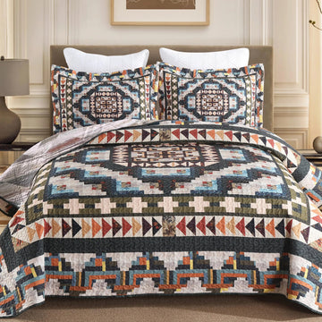 3 Pcs Southwestern Lightweight Quilt Bedspread Set Maze B198