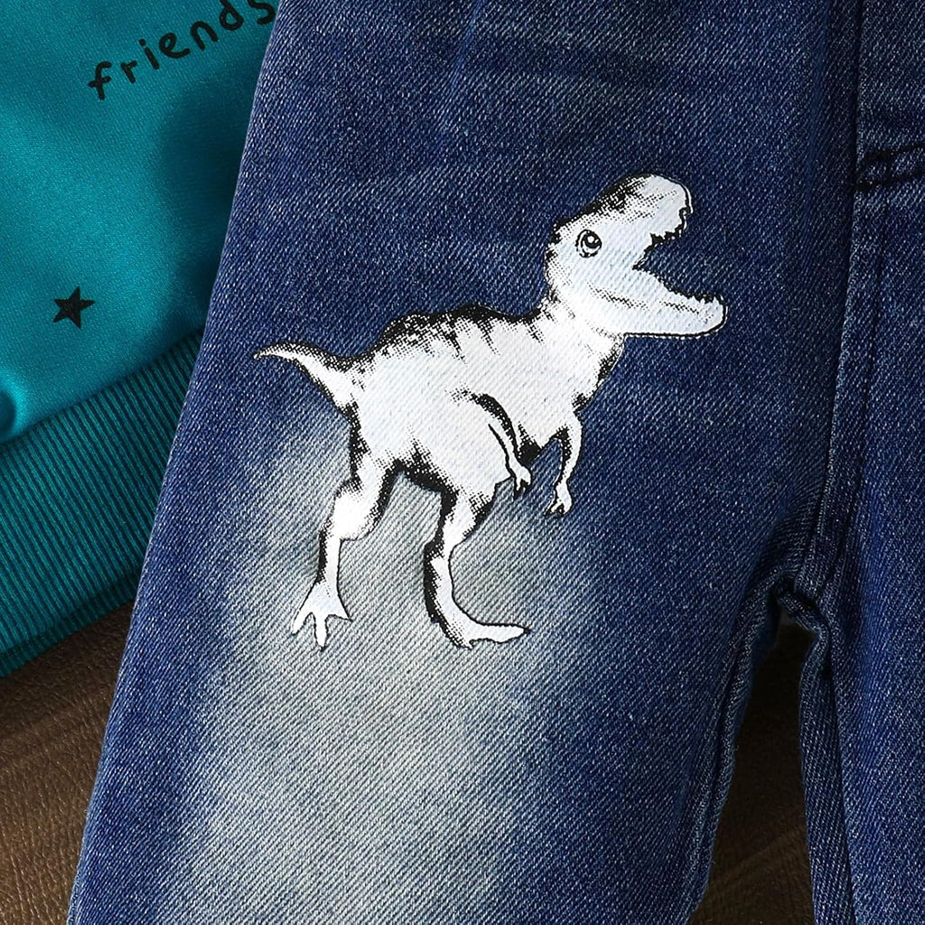 Toddler Boy Clothes Dinosaur Sweatshirt and Jeans Set Pants