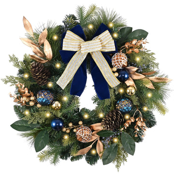 20" Prelit Christmas Door Wreath with Light (Blue)