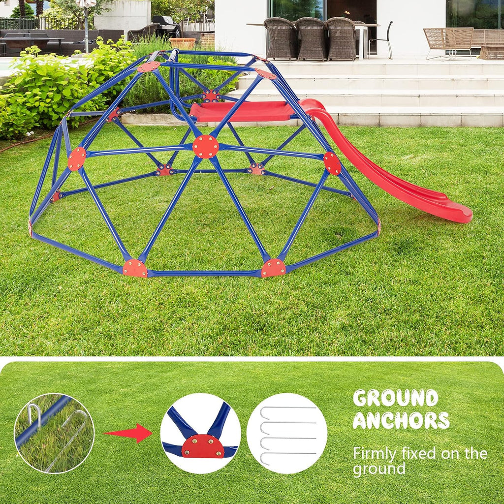 Climbing Dome with Slide, Kids Outdoor Jungle Gym Geometric Dome Climber, Steel Frame, 8FT Climb Structure Backyard