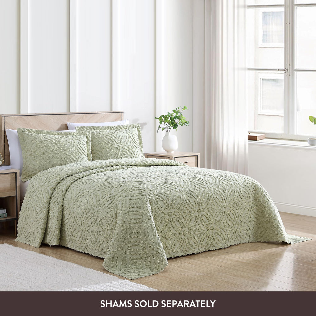 Wedding Ring Full Cotton Chenille Bedspread, Sage