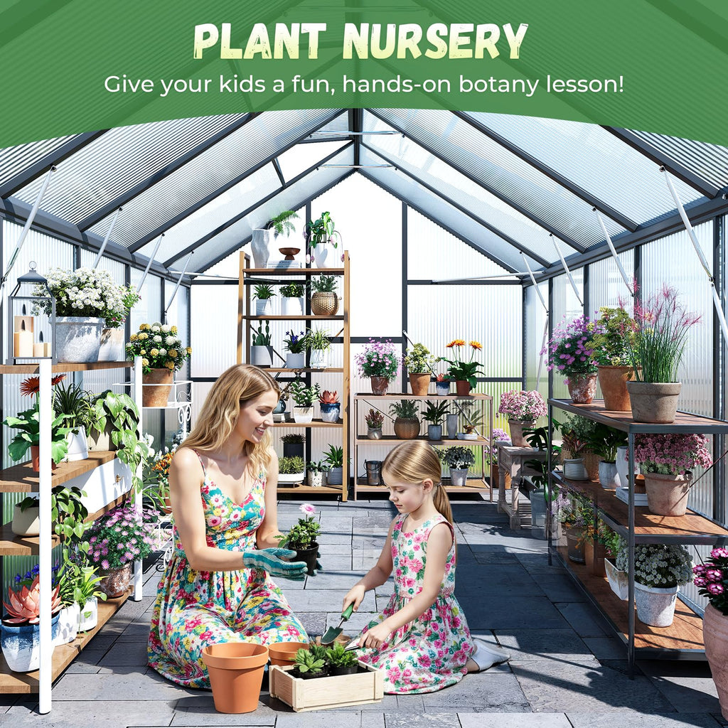 8x10FT Galvanized Steel Greenhouse, Walk-in Green House for Outdoor
