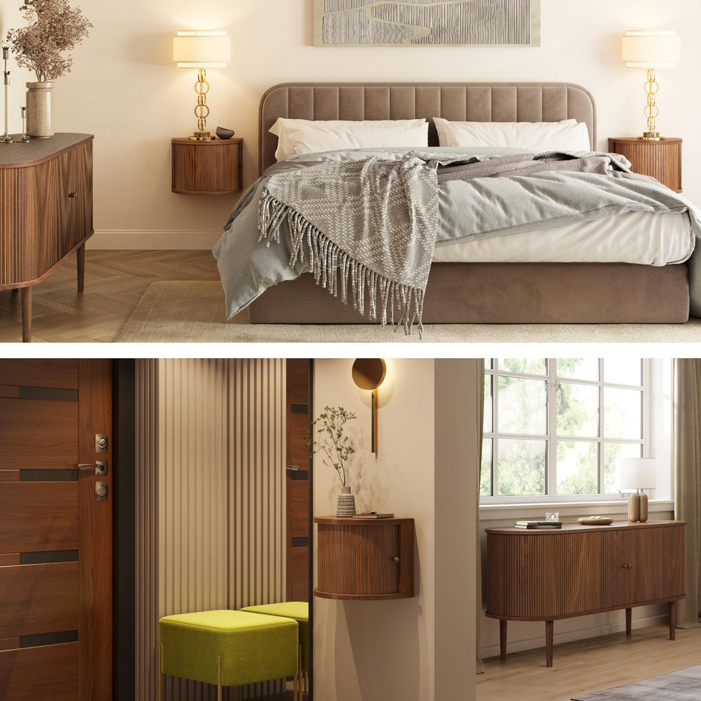 16'' Fully Assembled Floating Nightstand with Storage and Sliding Door - Floating Side Table . Mid Century Modern