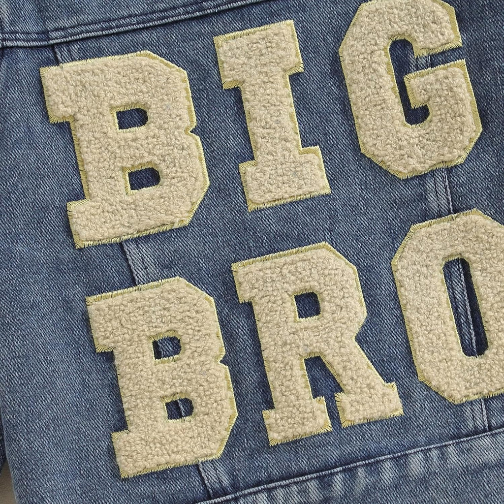 Toddler Baby Girl Jacket Big Lil Sister/Brother Letter Embroidery Jean Long Sleeve Cardigan Button Denim Coat