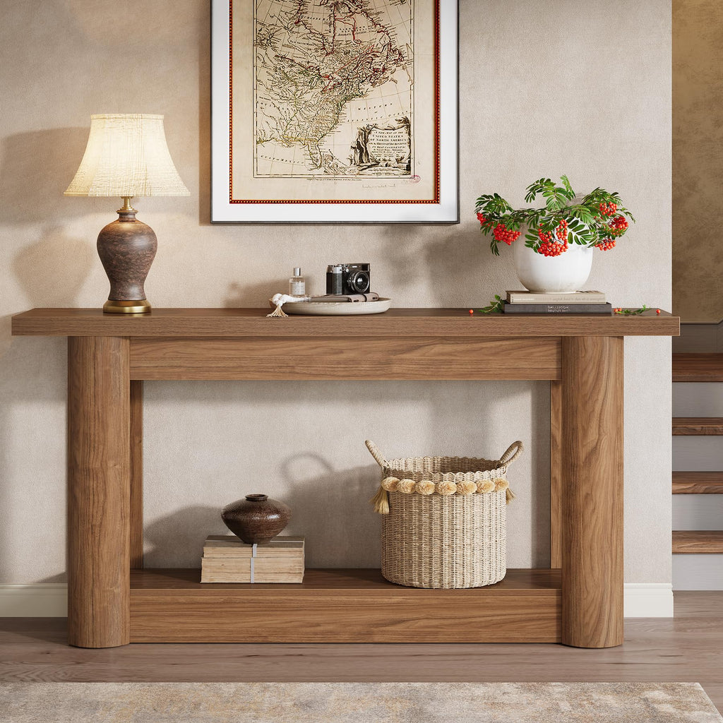 63" Farmhouse Console Table, Narrow Long Sofa Table Behind Couch