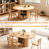 Extendable Round Dining Table for 2-4-6, 63 Inch Dining Room Kitchen Table with 2-Tier Storage Shelf, Modern