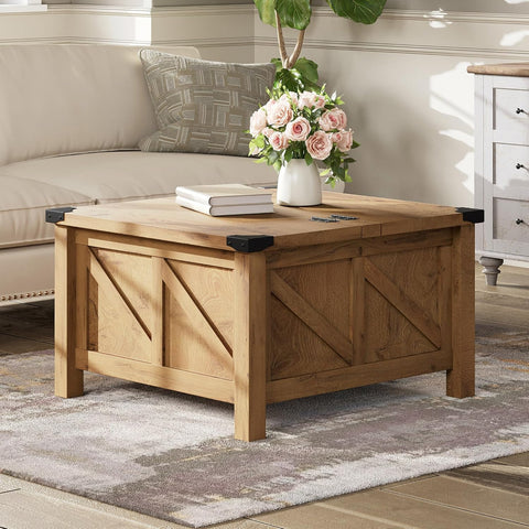 Square Farmhouse Coffee Table with Storage