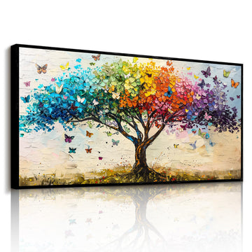 Framed Tree of Life Wall Art, Butterfly Canvas Prints 20"x40"