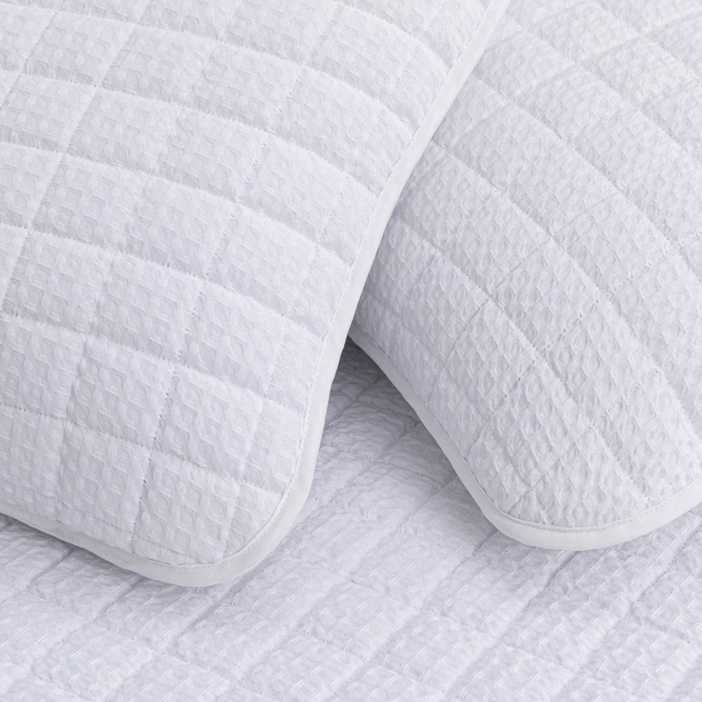 Wilmer 3-Piece Waffle Quilt Set, White, Soft and Cozy Waffle Weave Textured Lightweight Bedspread for All